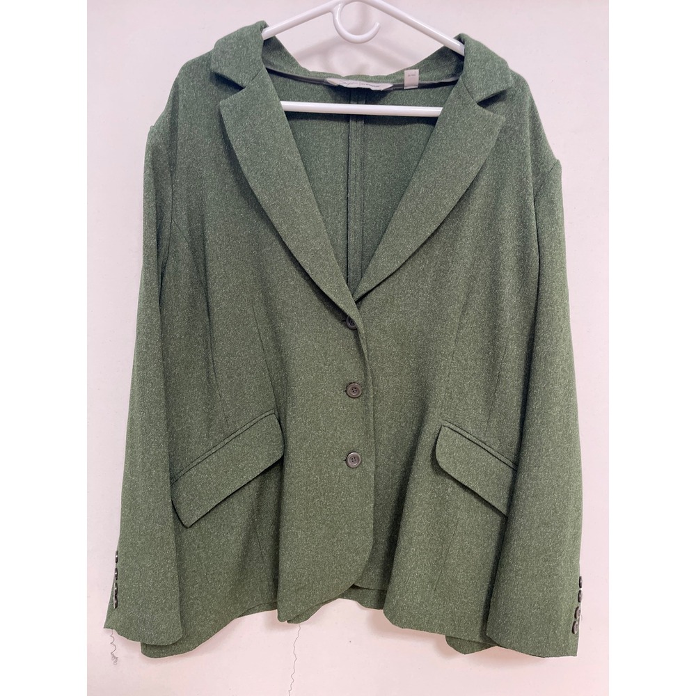 Soft by Avenue Olive Green Textured Knit Blazer Plus Size 26/28 3-Button Jacket